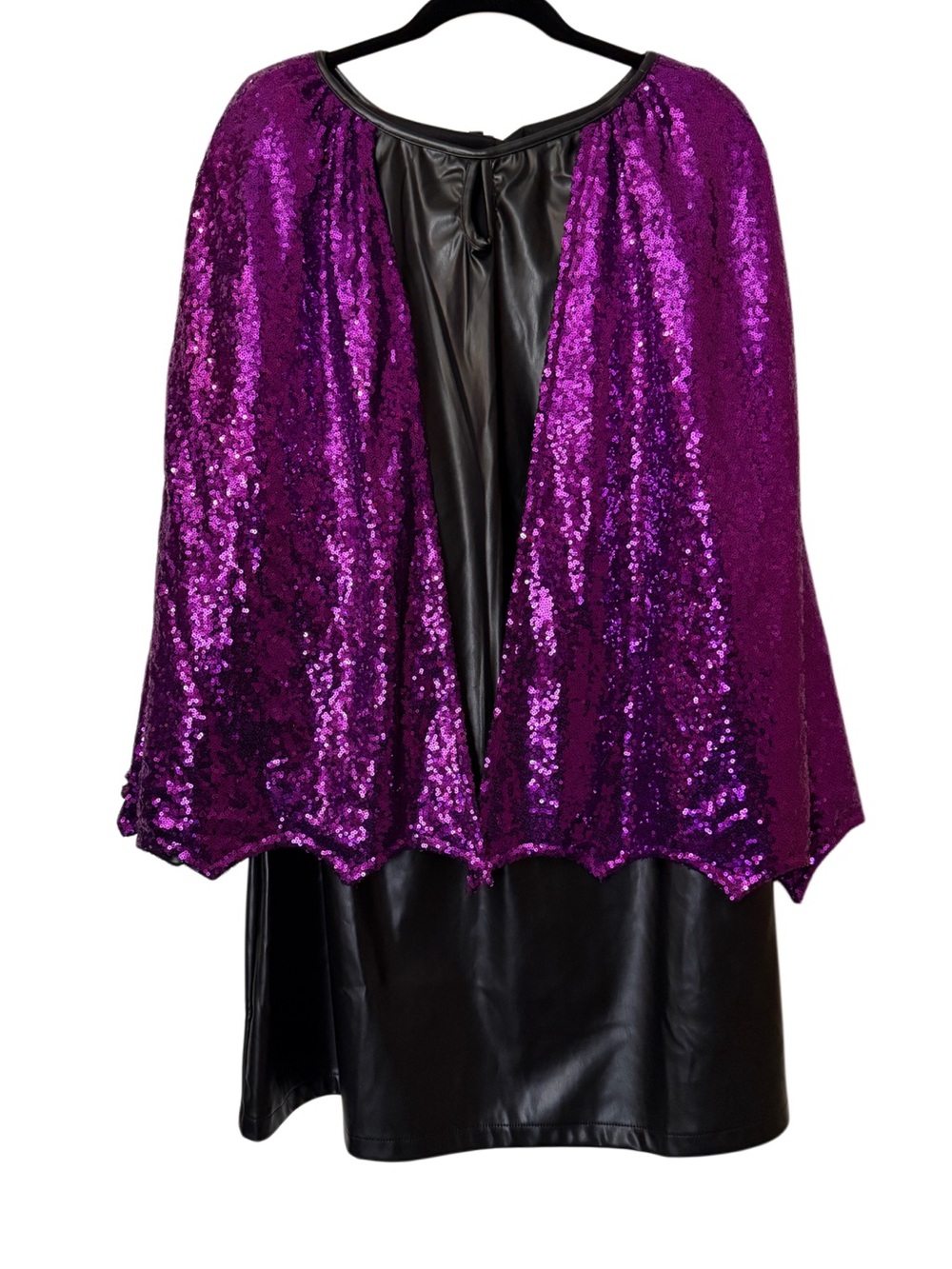 Smak Parlour Black PVC Bat Dress with Purple Sequin Bat Scalloped Capelet